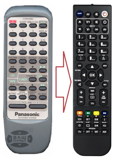 Пульти для домашніх кінотеатрів, музичних центрів і магнітол Пульт для Panasonic EUR644862 (аналог) картинка