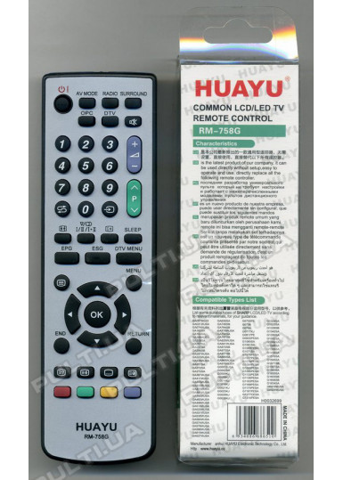 Пульти для телевізорів Універсальний пульт HUAYU для SHARP RM-758G картинка